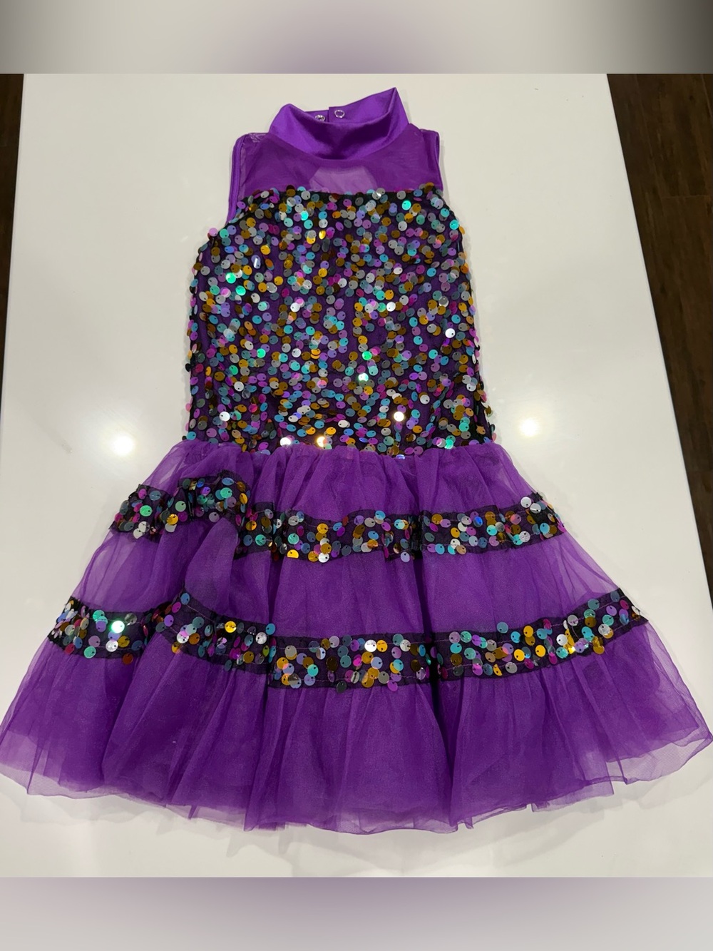 Weissman Girls Purple Sequin Sleeveless Dance Dress MPN 64830 medium haler neck